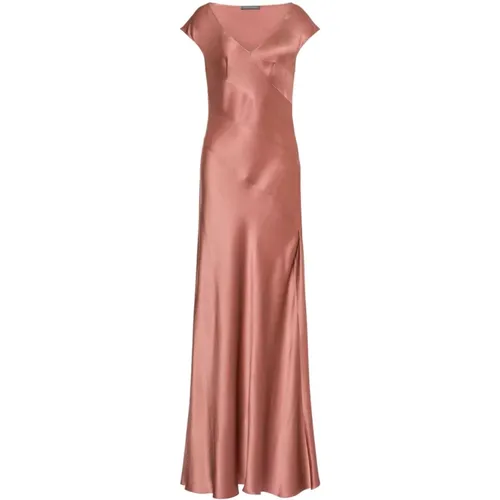 Rosa Satin Panel Kleid Flutter Ärmel - alberta ferretti - Modalova