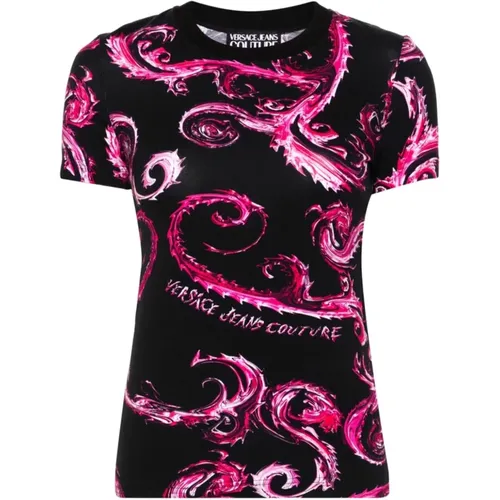 T-shirt with Cotton Details , female, Sizes: XS, S - Versace Jeans Couture - Modalova