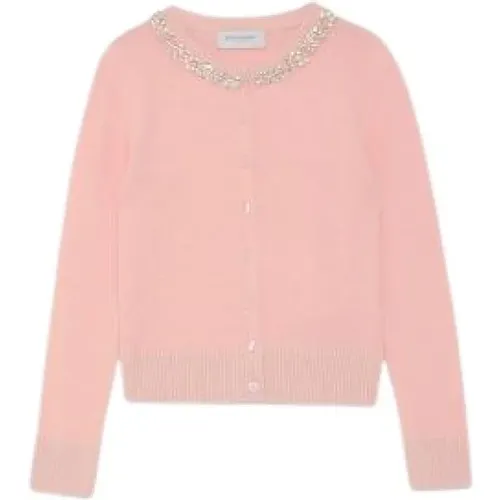 Rosa Cardigan mit Edelsteinen , Damen, Größe: S - Ermanno Scervino - Modalova