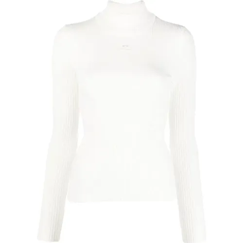 Weißer Gerippter Rollkragenpullover , Damen, Größe: M - Courrèges - Modalova