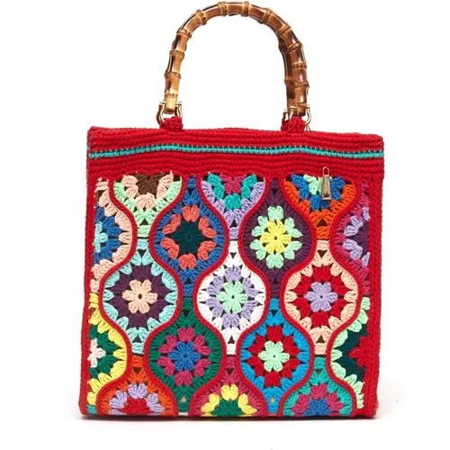 Red Crochet Handbag with Embroidery , female, Sizes: ONE SIZE - La Milanesa - Modalova