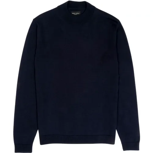 Navy Merino Wolle Mockneck Pullover , Herren, Größe: 3XL - Roberto Collina - Modalova