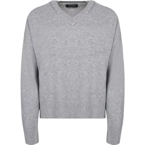 Grey Sweater with V-Neck , female, Sizes: M, L - Fabiana Filippi - Modalova