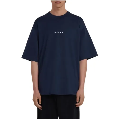 Kurzarm Logo T-Shirt Blau , Herren, Größe: XL - Marni - Modalova