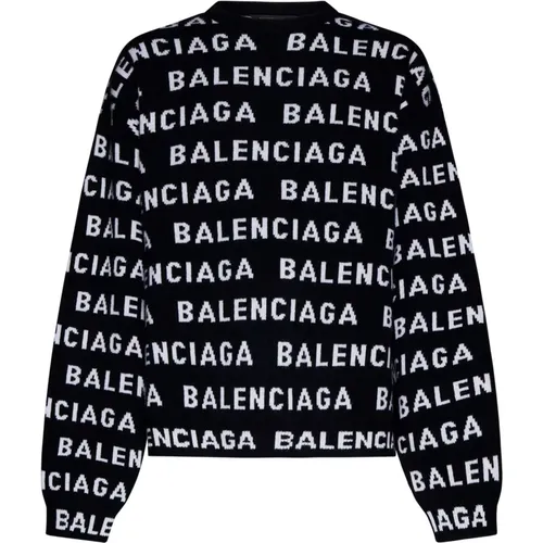 Schwarze Pullover für Männer,Schwarzer Wollmischung Logo Pullover,Sweatshirts Hoodies - Balenciaga - Modalova