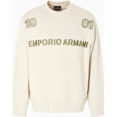 Beiger Sweatshirt mit Rippendetails , Herren, Größe: XL - Emporio Armani - Modalova