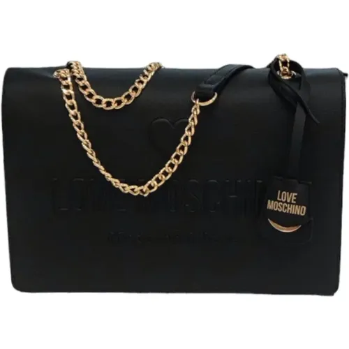 Schwarze Leder-Schultertasche mit Logo , Damen, Größe: ONE Size - Love Moschino - Modalova