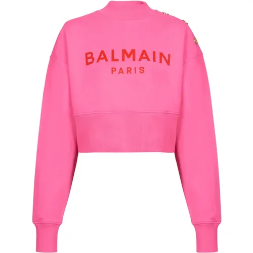 Cropped Sweatshirt mit Paris-Print , Damen, Größe: XS - Balmain - Modalova