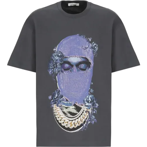 Grey T-shirt with Black Roses Print , male, Sizes: S - IH NOM UH NIT - Modalova