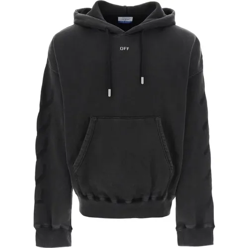 Verwaschener Baumwollhoodie mit Grafikdruck , Herren, Größe: M - Off White - Modalova