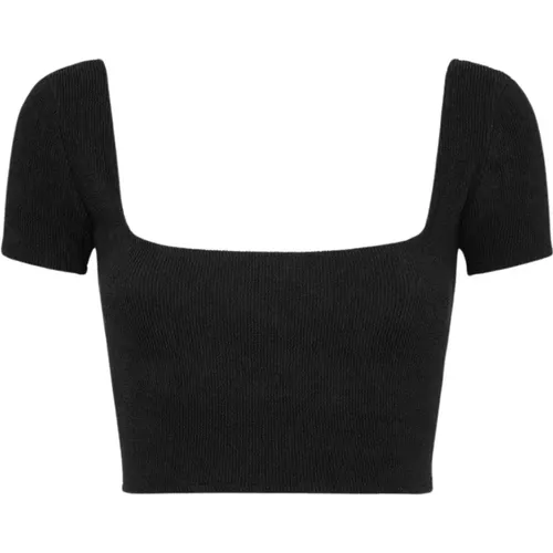 Geprägtes Schwarzes Crop Top mit offenem Rücken , Damen, Größe: L - Me-Fui - Modalova