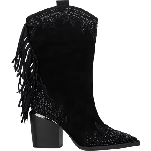 Fringed Block Heel Boot , female, Sizes: 2 UK, 6 UK, 8 UK, 4 UK, 9 UK, 7 UK, 5 UK, 3 UK - Alma en Pena - Modalova