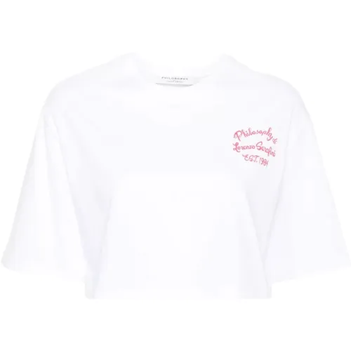 Weiße Baumwoll-T-Shirt mit Logo-Print , Damen, Größe: S - Philosophy di Lorenzo Serafini - Modalova