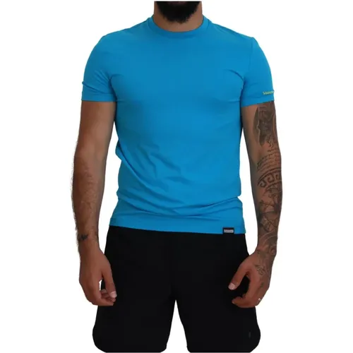 Blaues Crewneck Modal T-Shirt , Herren, Größe: M - Dsquared2 - Modalova