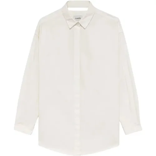 Weiße Baumwollhemd Klassischer Stil , Damen, Größe: M - Amish - Modalova