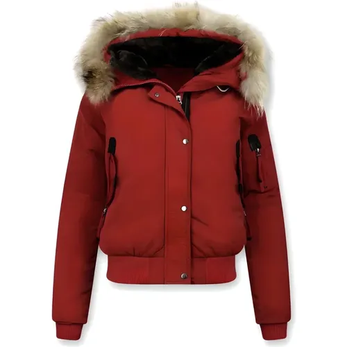 Kurze Winterjacke mit Echtem Pelzkragen - Damenjacke , Damen, Größe: L - Gentile Bellini - Modalova