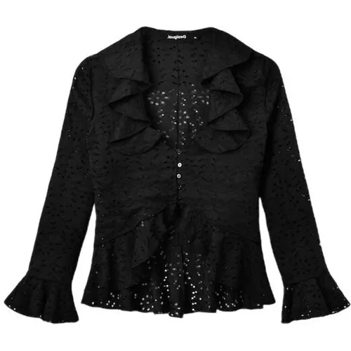Schwarze Bluse mit V-Ausschnitt und Knöpfen für Frauen - Desigual - Modalova