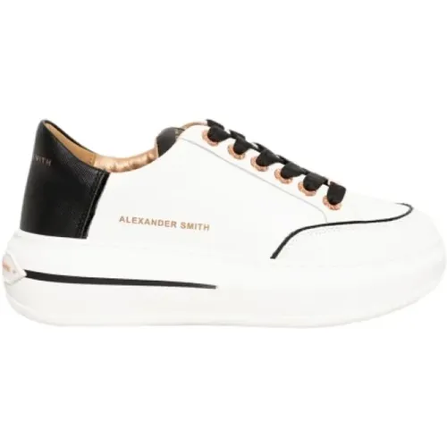 Leder Sneakers Weiß Schwarz Gummisohle , Damen, Größe: 39 EU - Alexander Smith - Modalova