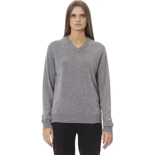 Grauer V-Ausschnitt Pullover , Damen, Größe: M - Baldinini - Modalova