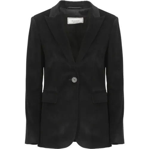 Schwarzer Viskose Blazer Peak Revers Jacke - PESERICO - Modalova