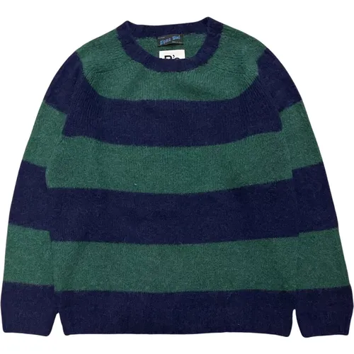 Alpaca Stripe Crew in Navy Green , male, Sizes: L - President's - Modalova