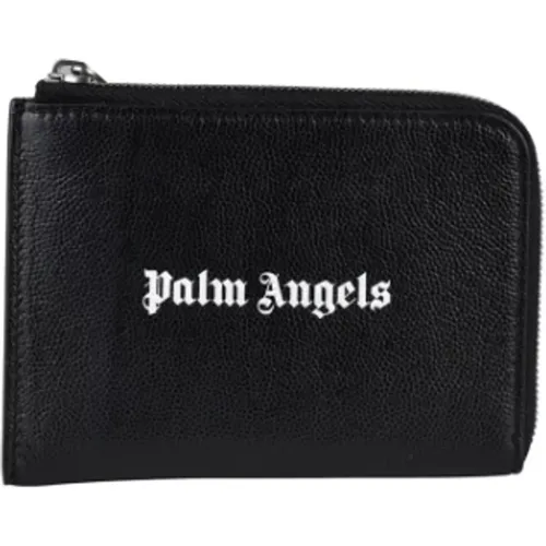 Geldbörse aus schwarzem genarbtem Leder mit Logo-Druck , Herren, Größe: ONE Size - Palm Angels - Modalova