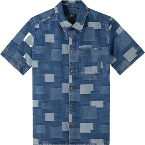 Kurzarmhemd mit blauen strukturierten Mustern , Herren, Größe: M - A.p.c. - Modalova