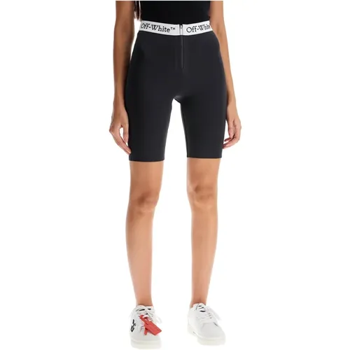 Glänzende Lycra Logo Band Sportshorts , Damen, Größe: XS - Off White - Modalova