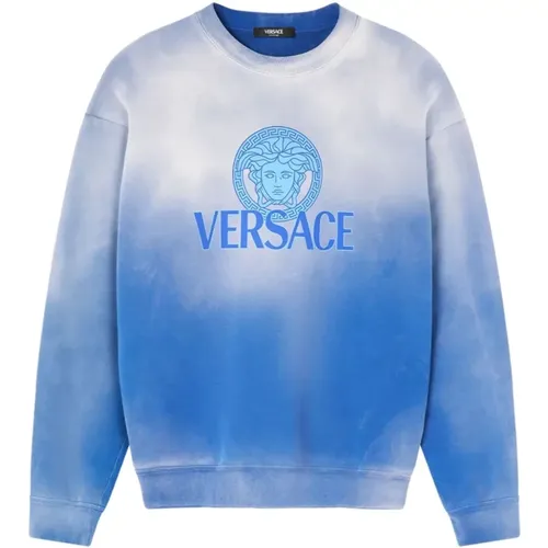 Blaue Strickjacke mit Medusa-Motiv - Versace - Modalova