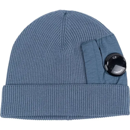 Men's Wool and Cotton Beanie with Lens Detail , male, Sizes: ONE SIZE - C.P. Company - Modalova