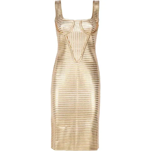 Goldenes Metallic Streifen Kleid - Genny - Modalova