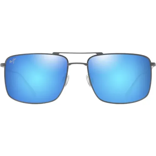Unisex Quadratische Sonnenbrille mit Grauem Matten Titanrahmen - Maui Jim - Modalova