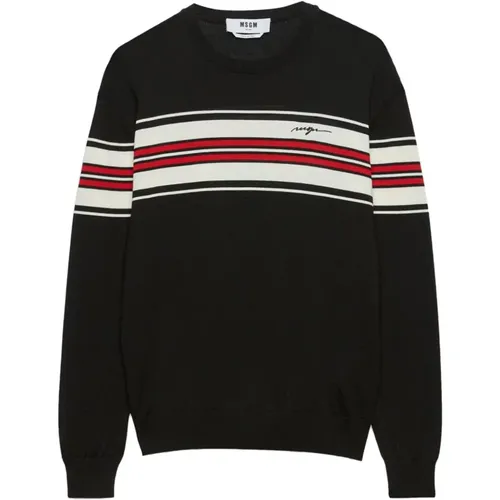 Gestreifter Strickpullover Schwarz , Herren, Größe: M - MSGM - Modalova