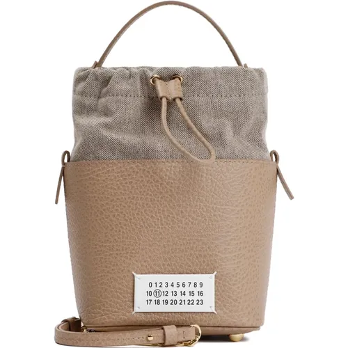 Leather Bucket Bag Nude & Neutrals , female, Sizes: ONE SIZE - Maison Margiela - Modalova