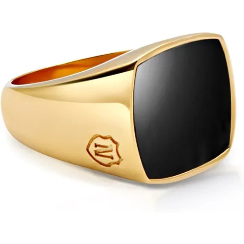 Gold Signet Ring with Onyx , male, Sizes: 64 MM, 60 MM, 66 MM, 62 MM, 58 MM, 68 MM, 56 MM - Nialaya - Modalova