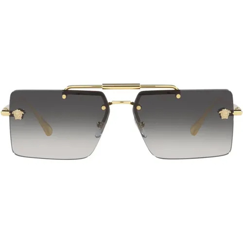 Rectangular Sunglasses with Double Golden Bridge and Logo , unisex, Sizes: 60 MM - Versace - Modalova