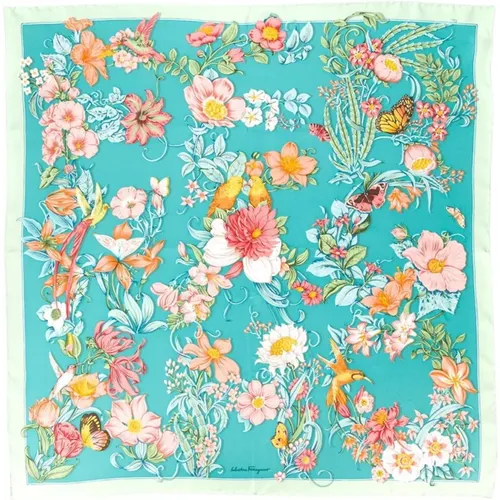 Floral-Print Square Silk Scarf , female, Sizes: ONE SIZE - Salvatore Ferragamo - Modalova