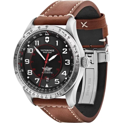 Automatic Leather Watch, Black Case, Brown Band , male, Sizes: ONE SIZE - Victorinox - Modalova