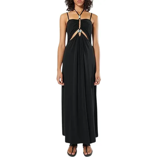 Schwarzes langes Kleid mit Perlen Frontöffnung , Damen, Größe: M - Barbara Bui - Modalova