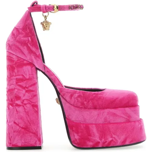 Samt Fuchsia Medusa Pumpe , Damen, Größe: 36 1/2 EU - Versace - Modalova