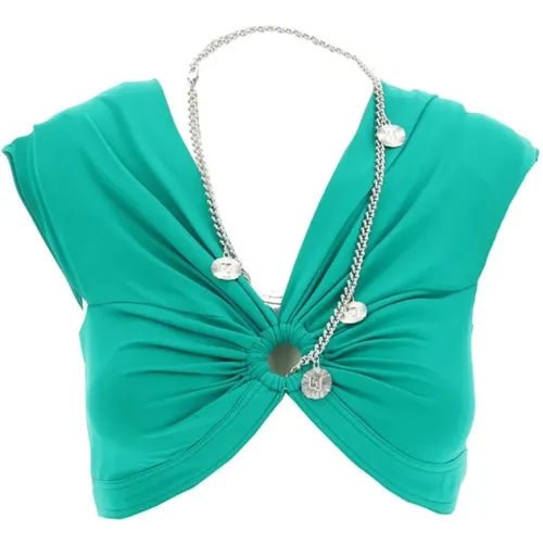 Emerald Draped Top with Cut-Out Details and Silver Chain , female, Sizes: S - Paco Rabanne - Modalova