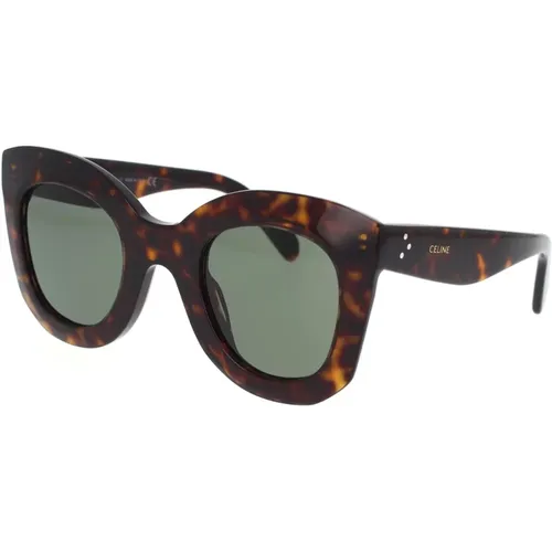 Geometric Sunglasses with Dark Havana Frame and Green Lenses , female, Sizes: 47 MM - Celine - Modalova