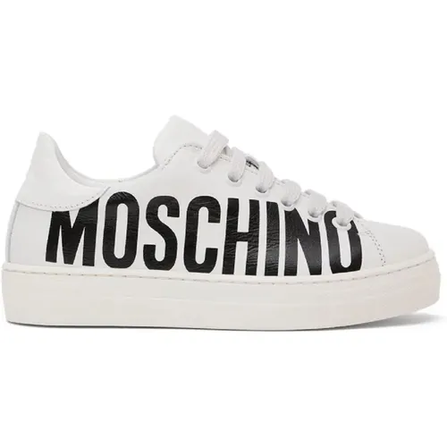 Leather Unisex Sneakers with Printed Logo , female, Sizes: 2 UK - Moschino - Modalova