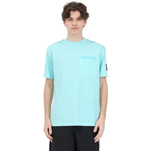 Herren Aqua Grünes T-Shirt mit Logo Patch , Herren, Größe: XS - Calvin Klein Jeans - Modalova