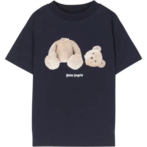Marineblau Bären Grafik T-Shirt - Palm Angels - Modalova