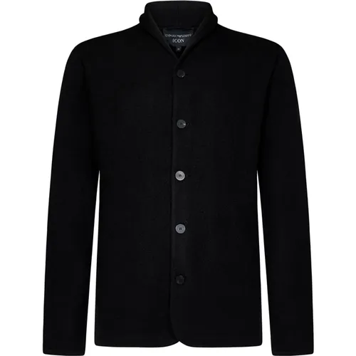 Schwarze Wollbaumwolljacke Oberbekleidung , Herren, Größe: M - Emporio Armani - Modalova