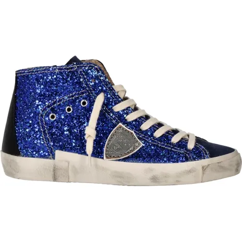 Blaue Glitzer High-Top Sneaker - Philippe Model - Modalova