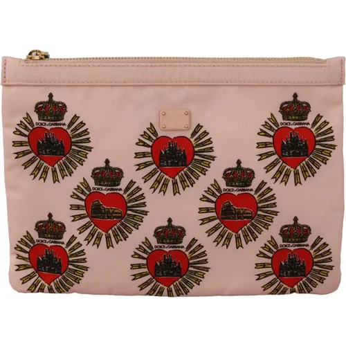 Rosa Devotion Heart Nylon Clutch Geldbörse , Damen, Größe: ONE Size - Dolce & Gabbana - Modalova