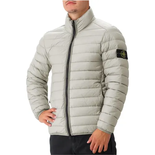 Grün Graue Daunenjacke Gewebte Kammern , Herren, Größe: L - Stone Island - Modalova