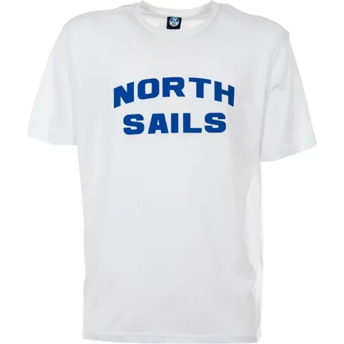 Weiße Baumwoll-T-Shirt mit Blauem Logo-Druck - North Sails - Modalova